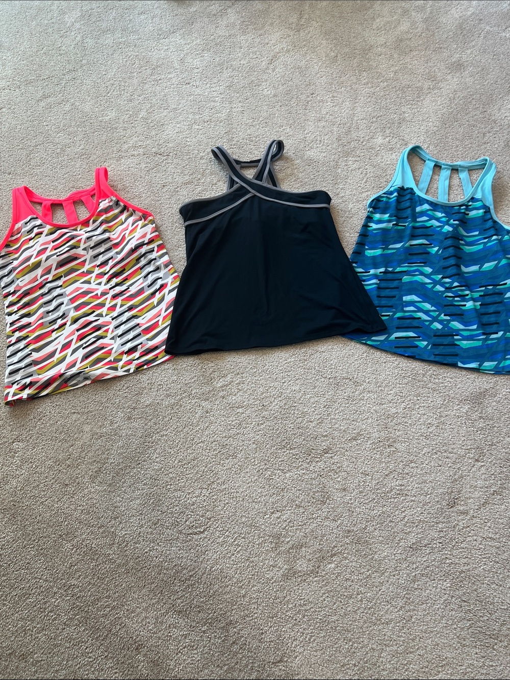 Fabletics Womens Workout Tank Tops in Coral, Black & Teal Blue